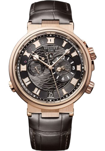 Breguet Marine Rose Gold 40 MM - Black Leather Strap - Black Dial - 5547BR/G3/9ZU
