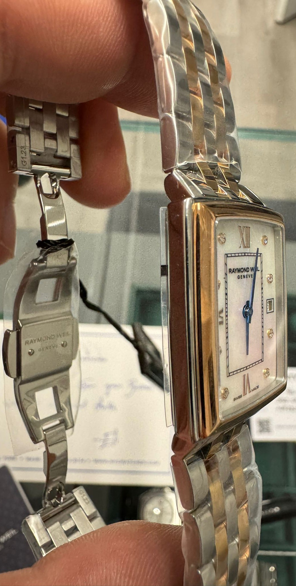 Raymond Weil Toccata Two Tone Stainless Steel and Rose Gold 22.6 x 28.1 MM - White Mother of Pearl Dial - 5925-SP5-00995