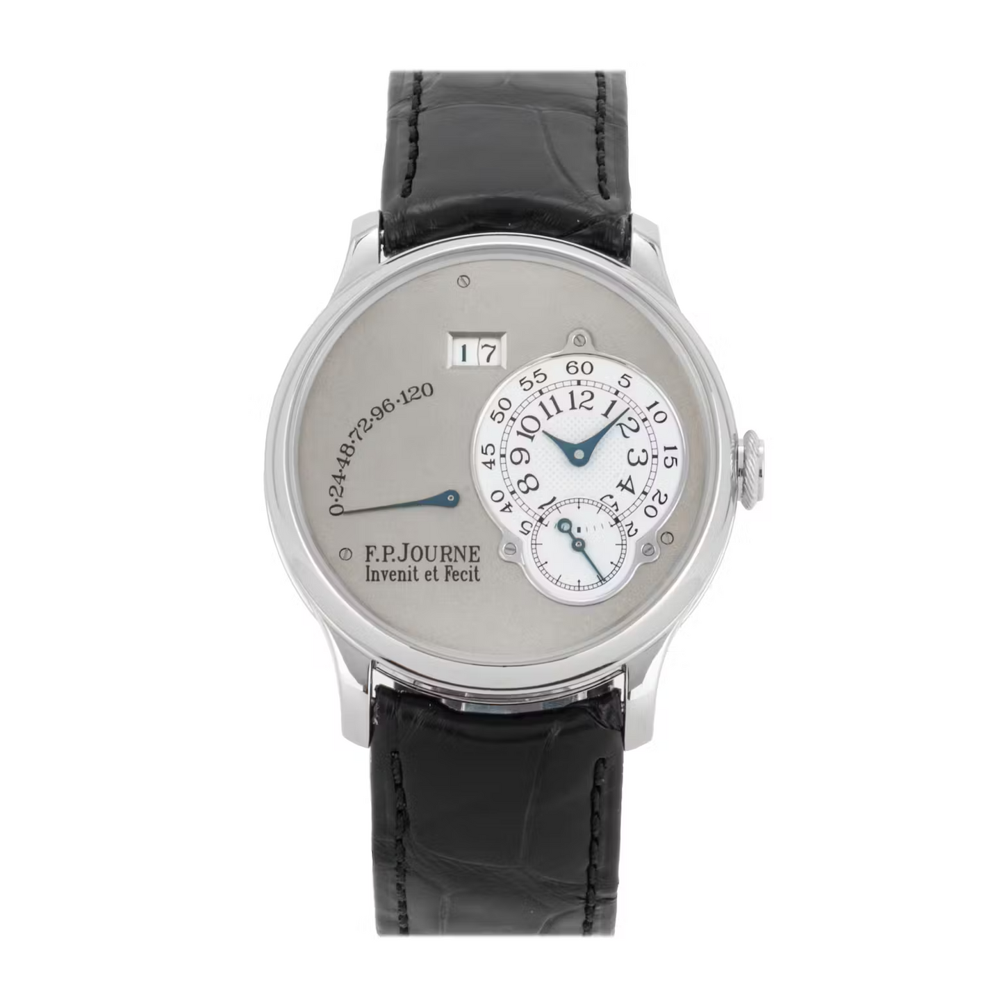 F.P. Journe Brass Octa Reserve De Marche Brass Movement Platinum 38 MM - Black Leather Strap - Silver Dial - B-ORM PT 38 A GR nyc watcher nyc watches