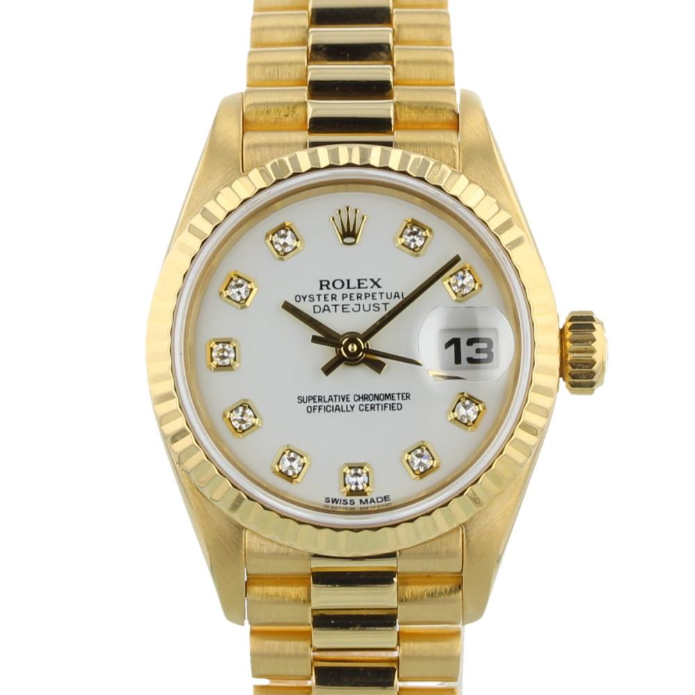 Rolex Datejust - 26 MM - Yellow Gold - Jubilee Bracelet - Fluted Bezel - White Diamond Dial - 69178