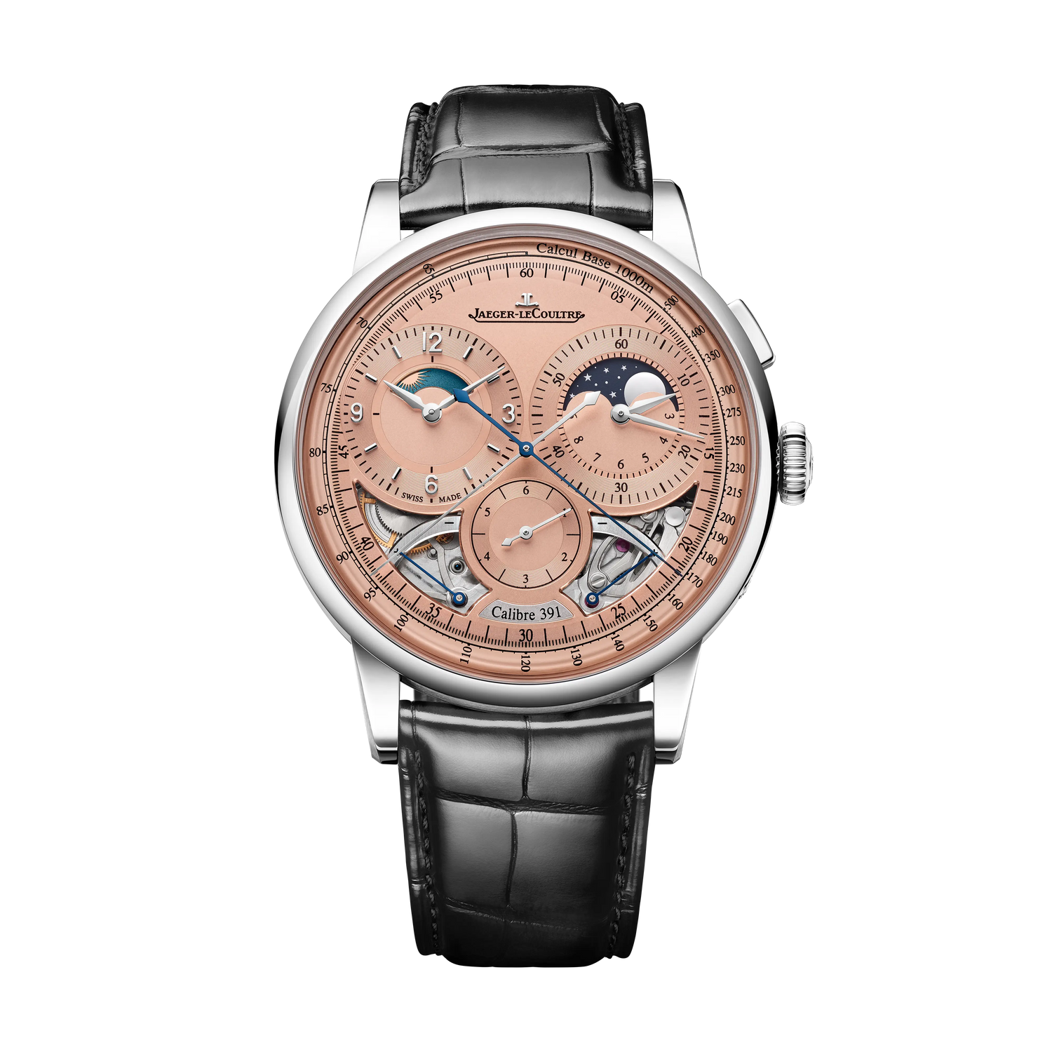 JLC - Duometre Chronograph Moon - 42.5 MM - Platinum - Salmon Dial - Black Leather Strap - Q622656J