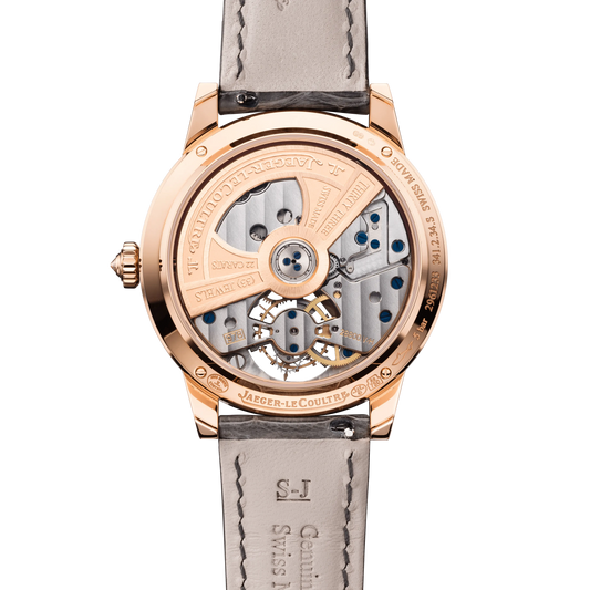 JLC - Rendez-Vous Jewellery Tourbillon - 39 MM - Pink Gold - Mother-Of-Pearl Diamond-Set Dial - Diamond Bezel - Gray Leather Strap - Q3412410