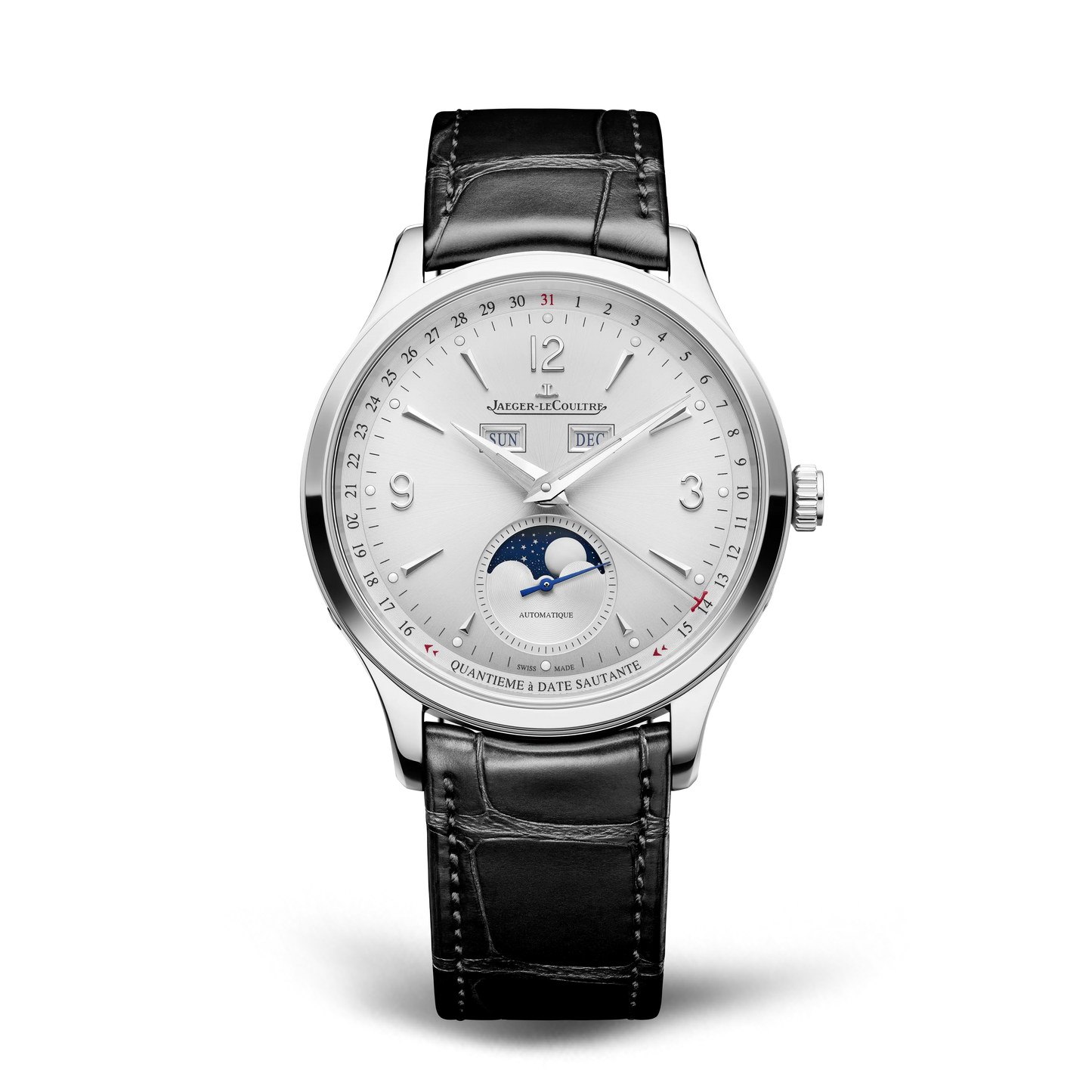 JLC - Master Control Calendar - 40 MM - Stainless Steel - Silvered-Gray Dial - Brown Leather Strap - Q4148421