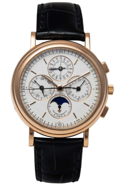 Vacheron Constantin Perpetual Calendar - Rose Gold 38 MM - Brown Leather Strap - White Dial - 49005/000R-7591