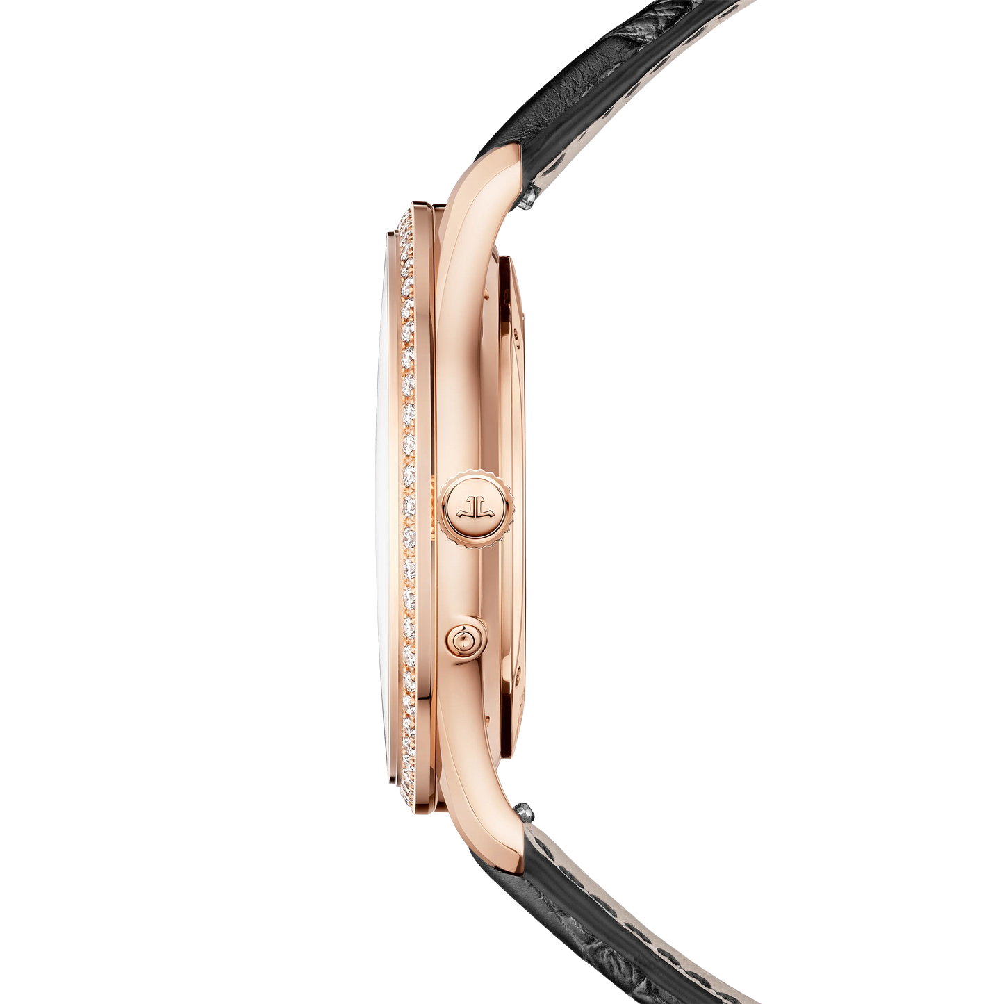 JLC - Master Ultra Thin Moon - 39 MM - Pink Gold - Eggshell Beige Dial - Diamond Bezel - Black Leather Strap - Q1362503