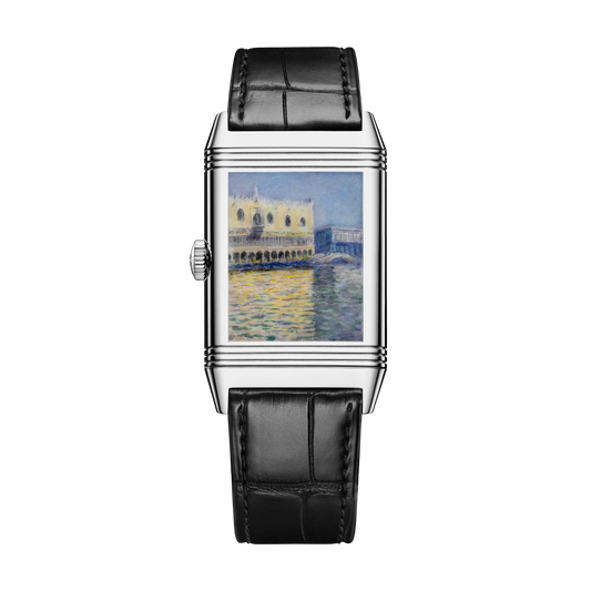 JLC - Reverso Tribute Enamel Monet "The Doge's Palace" - Limited Edition - 45.6 MM x 27.4 MM - White Gold - Blue Guilloché Enamel Dial - Black Leather Strap - Q39334M6