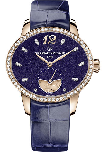 Girard-Perregaux Cat's eye Pink Gold 35.44 x 30.44 MM - Blue Leather Strap - Diamond Bezel - Aventurine Diamond Dial - 80488D52A451-CK4A