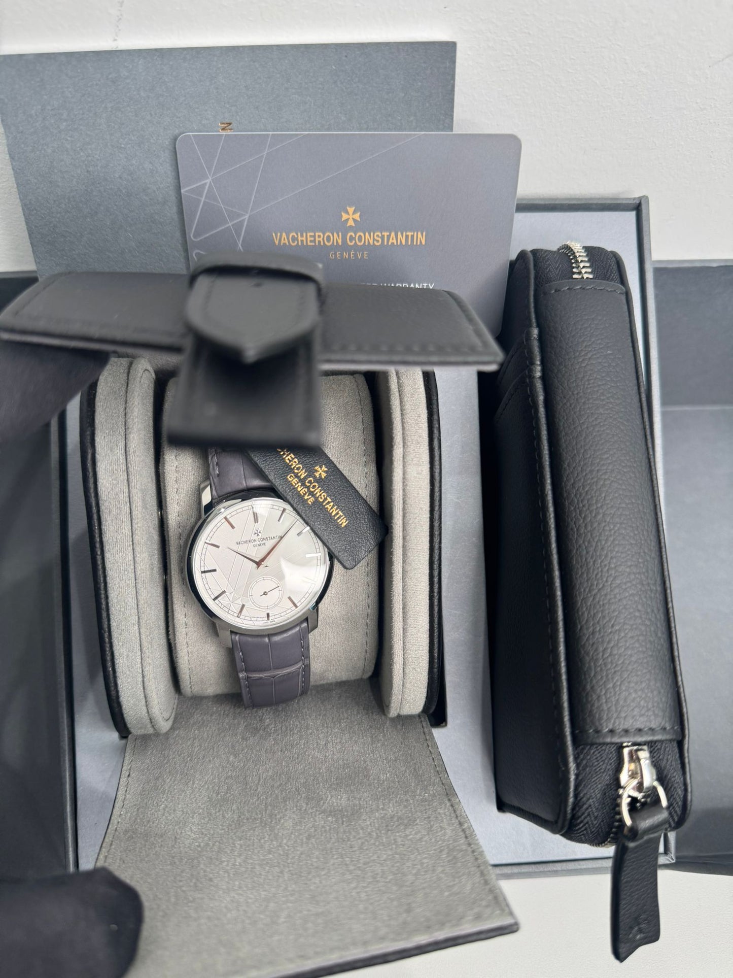 Vacheron Constantin Traditionnelle Platinum 38 MM - Black Leather Strap - Silver Dial - 82172/000P-H062