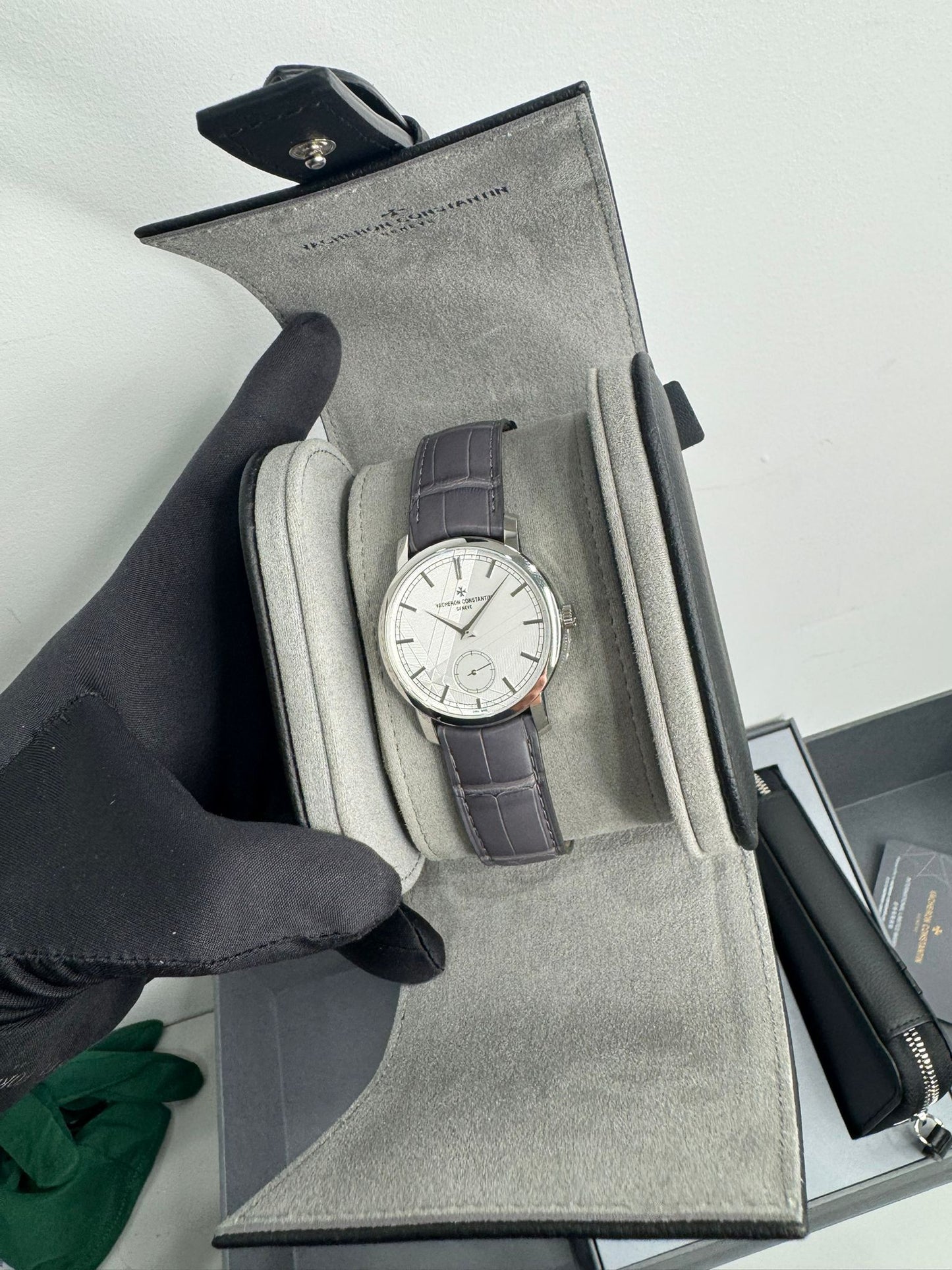 Vacheron Constantin Traditionnelle Platinum 38 MM - Black Leather Strap - Silver Dial - 82172/000P-H062