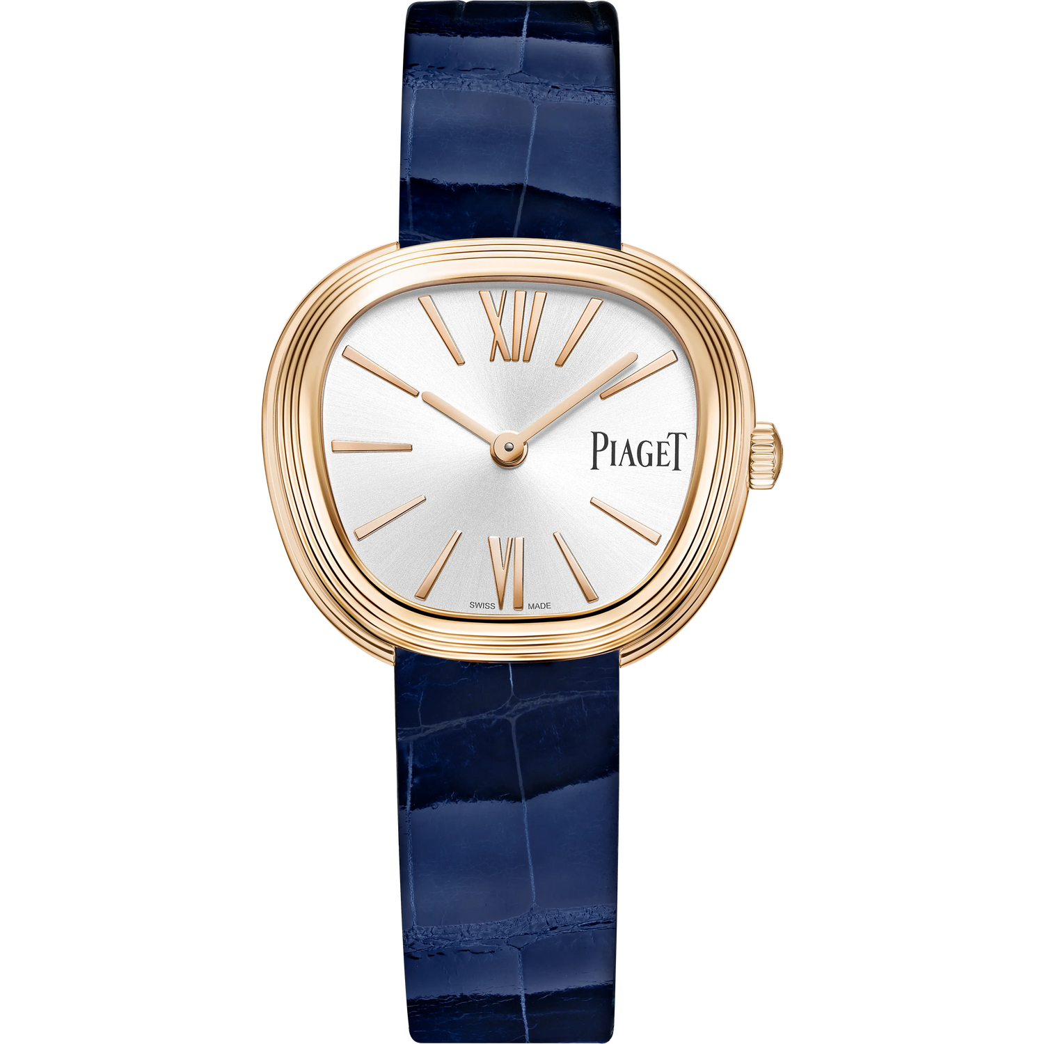 Piaget Sixtie - Rose Gold - 29 MM - Blue Alligator Leather Strap - Silver Brushed Dial - G0A51332