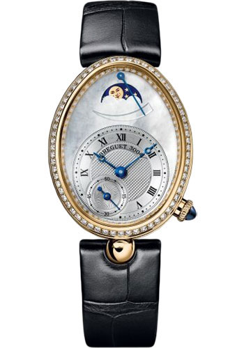Breguet Reine de Naples Yellow Gold 28.48 MM - Black Leather Strap - Diamond Bezel - Mother-Of-Pearl Dial - 8908BA/52/964/D00D3L