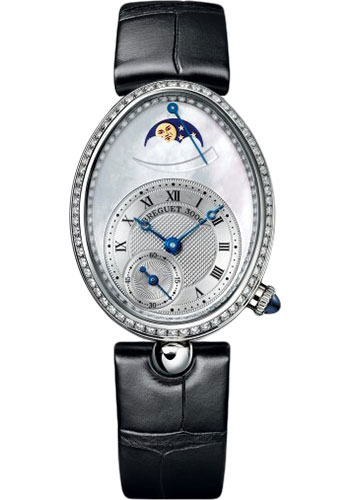 Breguet Reine de Naples White Gold 28.48 MM - Black Leather Strap - Diamond Bezel - Mother-Of-Pearl Dial - 8908BB/52/964/D00D3L