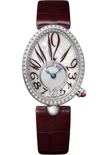 Breguet Reine de Naples White Gold 28.48 MM - Burgundy Leather Strap - Diamond Bezel - Mother-Of-Pearl Dial - 8918BB/5P/964/D00D3L