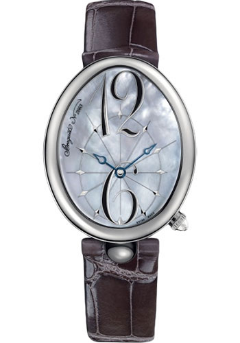 Breguet Reine de Naples Stainless Steel 34.95 MM - Brown Leather Strap - Mother-Of-Pearl Dial - 8967ST/58/9863L