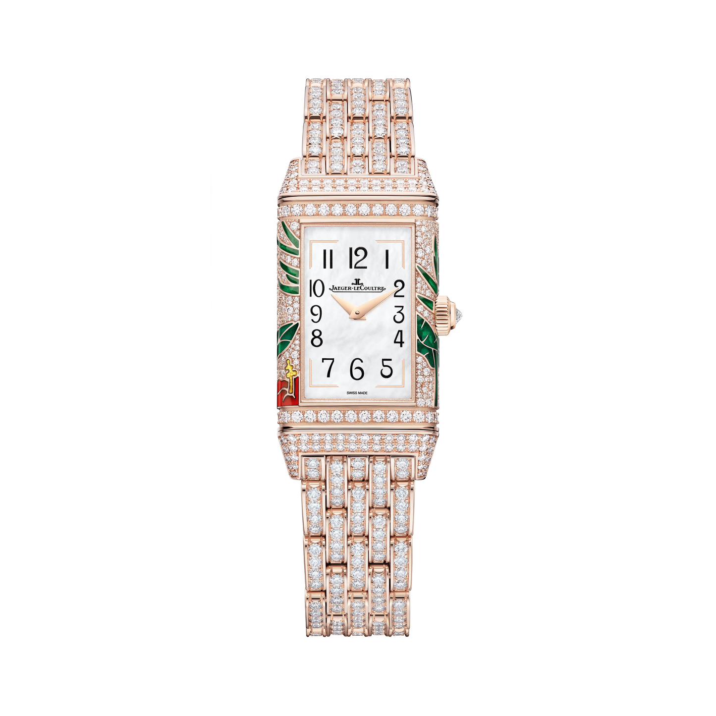JLC - Reverso One "Hibiscus Rosa" Limited Edition - 40 MM x 20 MM - Rose Gold - Mother-Of-Pearl Dial - Full Diamond-Set Case And Bracelet - Q3292325