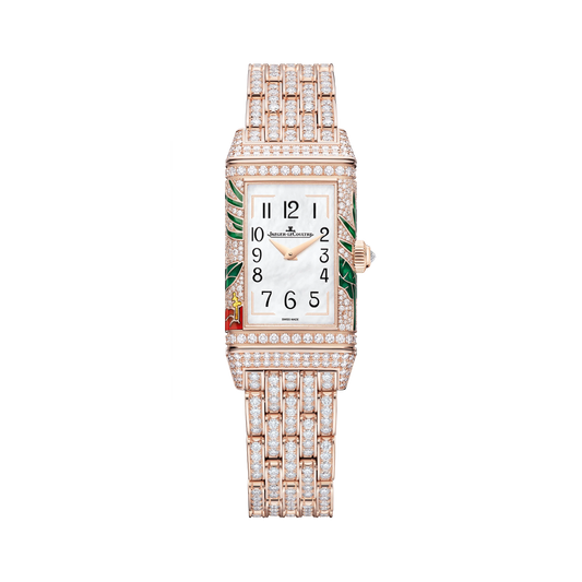 JLC - Reverso One "Hibiscus Rosa" Limited Edition - 40 MM x 20 MM - Rose Gold - Mother-Of-Pearl Dial - Full Diamond-Set Case And Bracelet - Q3292325