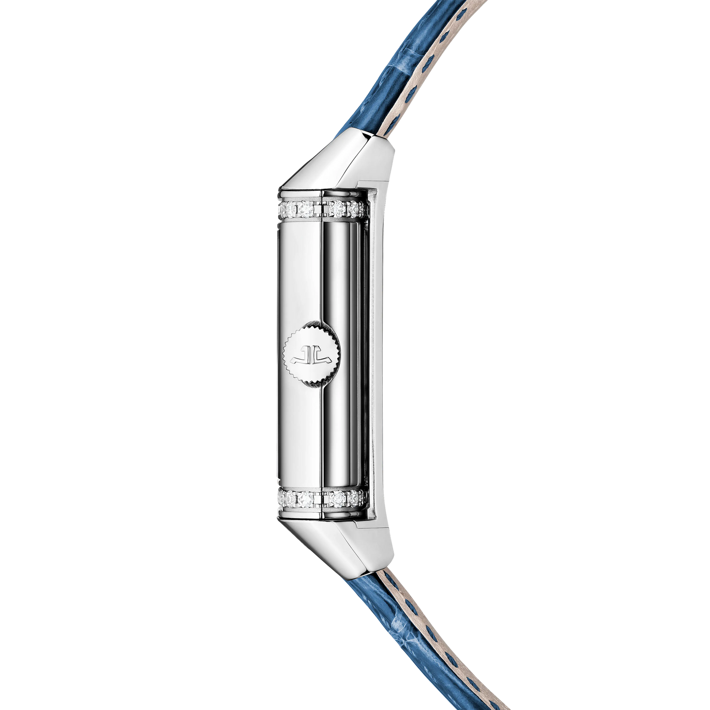 JLC - Reverso Classic Duetto - 40 MM x 24.4 MM - Stainless Steel - Silvered-Gray/Blue Dial - Diamond-Set Case - Blue Leather Strap - Q2578480