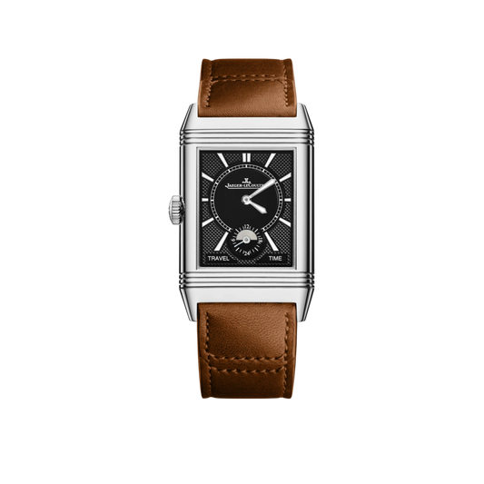 JLC - Reverso Classic Duoface Small Seconds - 47 MM x 28.3 MM - Stainless Steel - Silvered-Gray/Black Dial - Brown Leather Strap - Q3848423