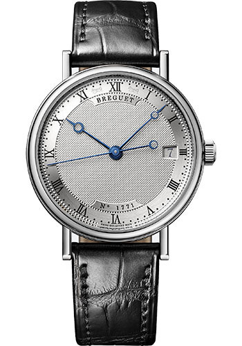Breguet Classique White Gold 33.5 MM - Black Leather Strap - Silvered Gold Dial - 9067BB/12/976