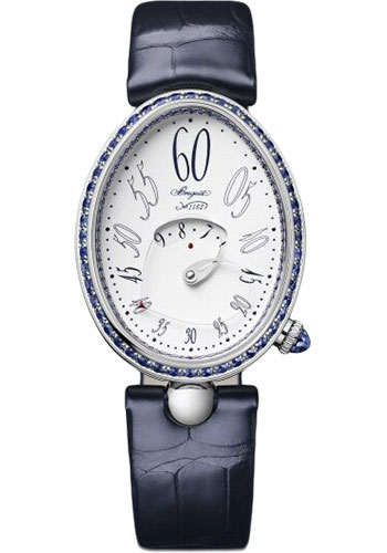 Breguet Reine de Naples White Gold 28.48 MM - Blue Leather Strap - Diamond Bezel - White Lacquered Dial - 9838BB/B8/364/S00S