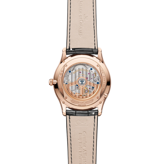 JLC - Master Ultra Thin Perpetual Calendar - 39 MM - Pink Gold - Eggshell Beige Dial - Diamond Bezel - Black Leather Strap - Q1142501