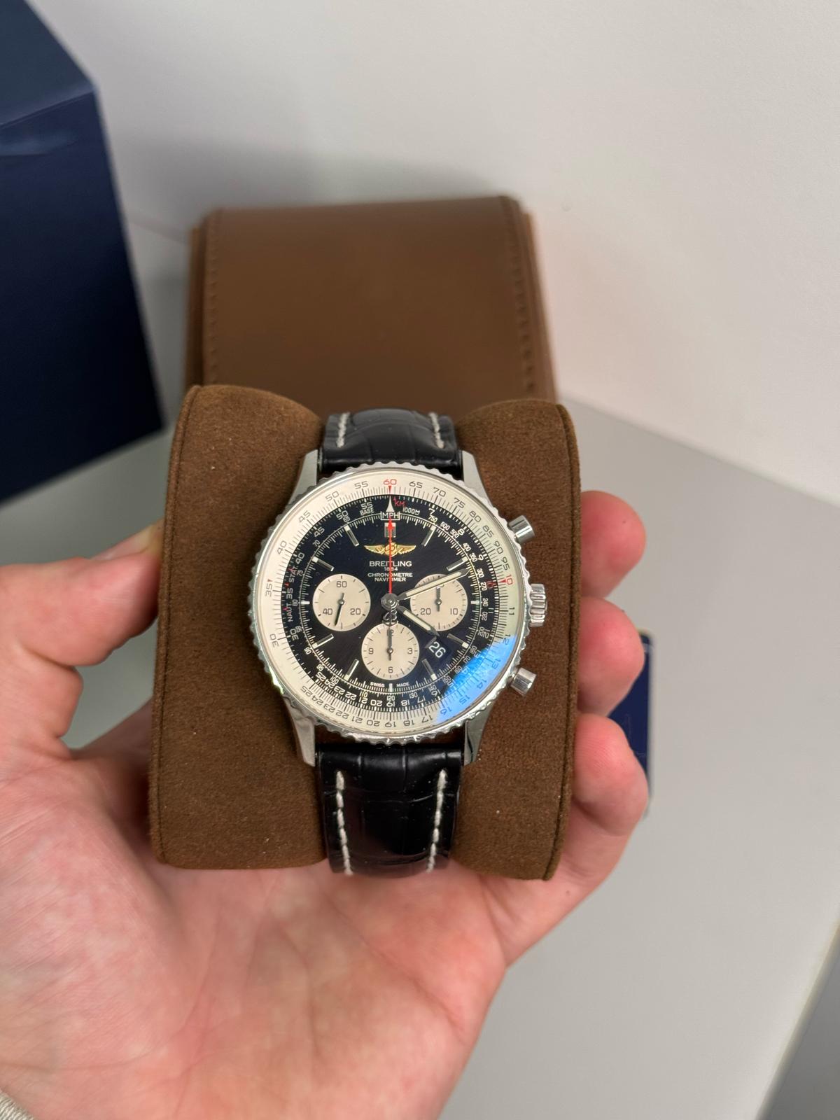 Breitling Navitimer Stainless Steel 46 MM - Black Leather Strap - Black Dial - AB0127211B1X1