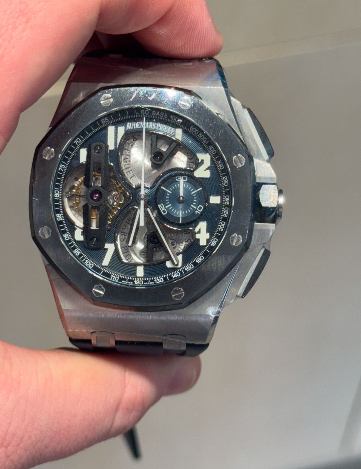 Audemars Piguet Royal Oak Offshore Tourbillon Chronograph Platinum 44 MM - Blue Rubber Strap - Skeleton Blue Dial - 26388PO.OO.D027CA.01