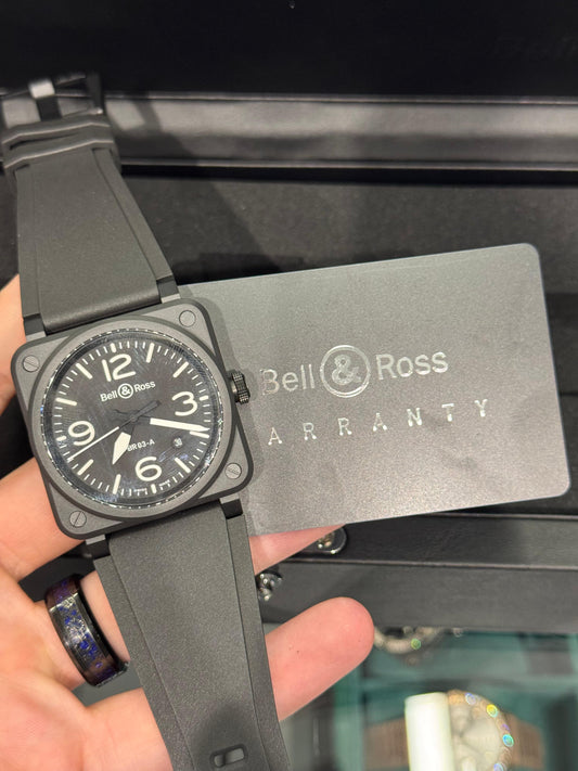 Bell & Ross BR 03 Microblasted Black Ceramic 41 MM - Rubber Bracelet - Black Dial - BR03A-BL-CE/SRB