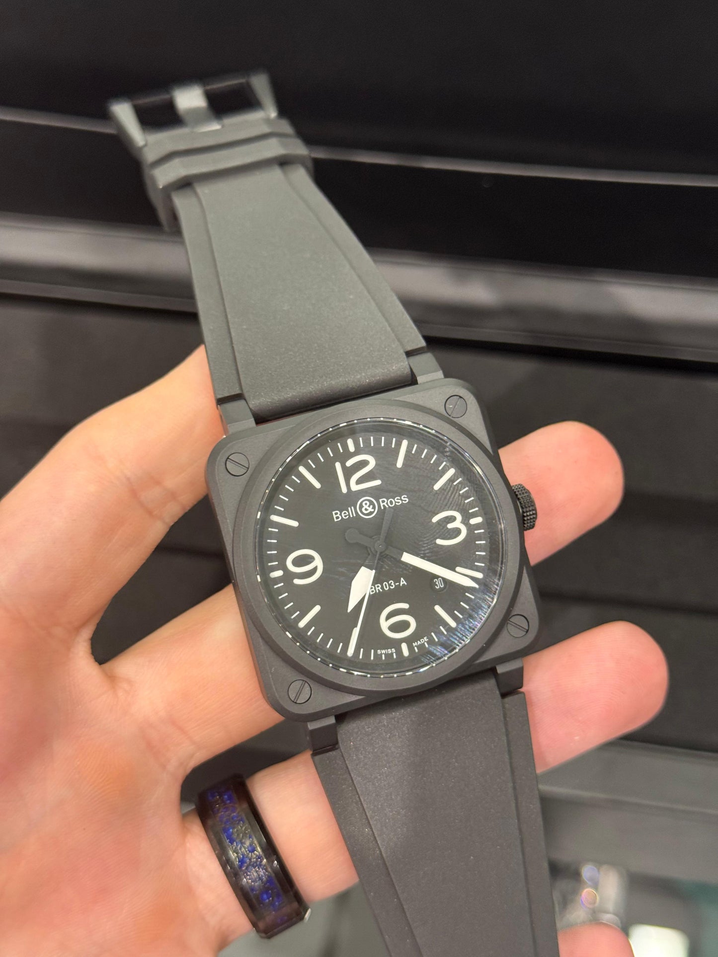Bell & Ross BR 03 Microblasted Black Ceramic 41 MM - Rubber Bracelet - Black Dial - BR03A-BL-CE/SRB