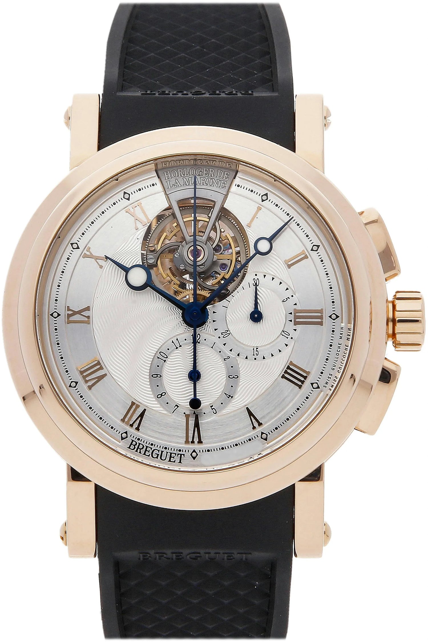 Breguet Marine Tourbillon Rose Gold 43 MM - Black Rubber Strap - Silver Dial - 5837
