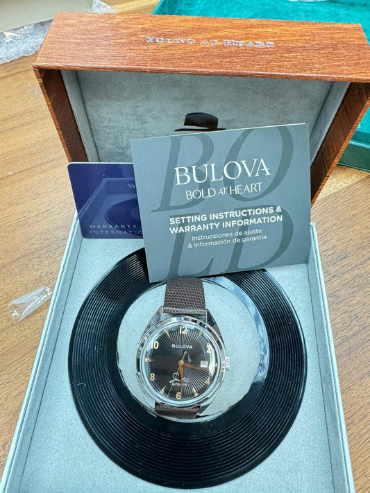 Bulova - Frank Sinatra Fly Me To The Moon - 39 MM - Stainless Steel - Black Dial - Brown Leather Strap - 96B348