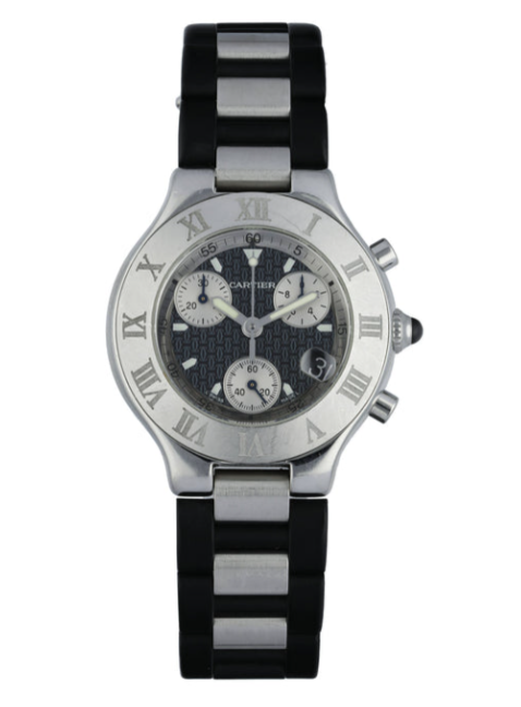 Cartier - Must Chronoscaph 2424 - 38 MM - Stainless Steel - Grey Dial - Rubber and Steel Bracelet - C06182012X