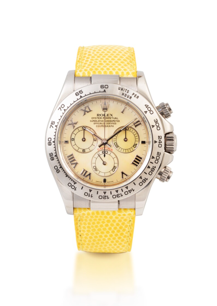 Rolex White Gold Daytona Beach Collection - 40 MM - Yellow Leather Strap - Yellow Dial - 116519LN Yellow