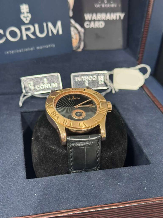 Corum Romvlvs - 41 MM Rose Gold - Black Dial - Black Leather Strap - 02.0002