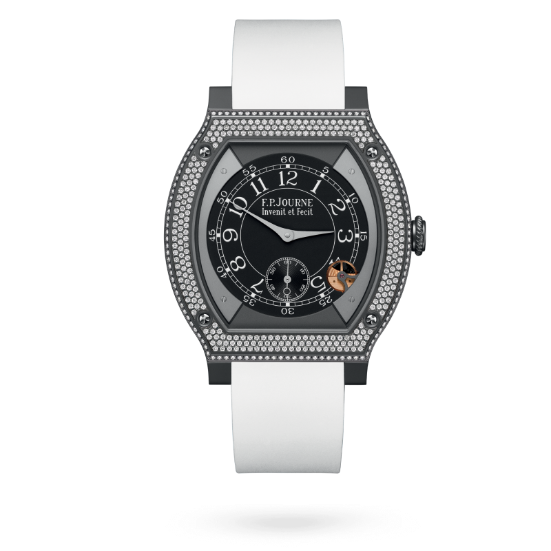 F.P. Journe ÉléganteTitalyt® set with diamonds 48 x 40 MM - White Rubber Strap - Diamond Bezel - Black Dial - ÉléganteTitalyt® set with diamonds nyc watcher nyc watches