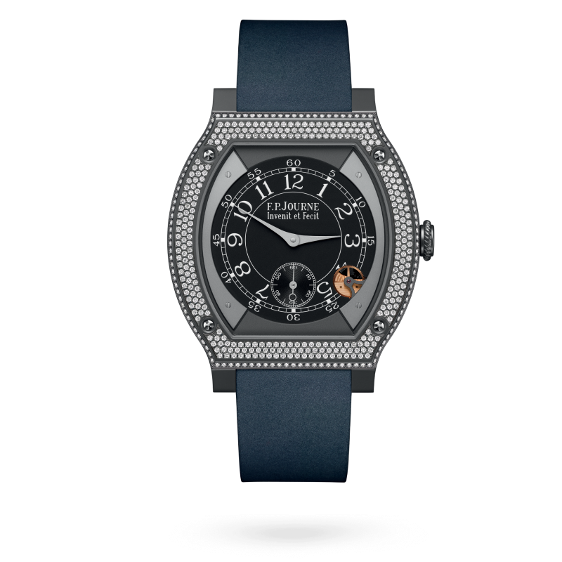 F.P. Journe ÉléganteTitalyt® set with diamonds 48 x 40 MM - Blue Rubber Strap - Diamond Bezel - Black Dial - ÉléganteTitalyt® set with diamonds nyc watcher nyc watches