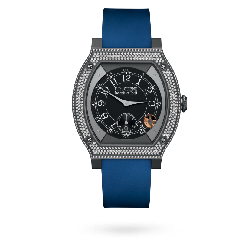 F.P. Journe ÉléganteTitalyt® set with diamonds 48 x 40 MM - Blue Rubber Strap - Diamond Bezel - Black Dial - ÉléganteTitalyt® set with diamonds nyc watcher nyc watches