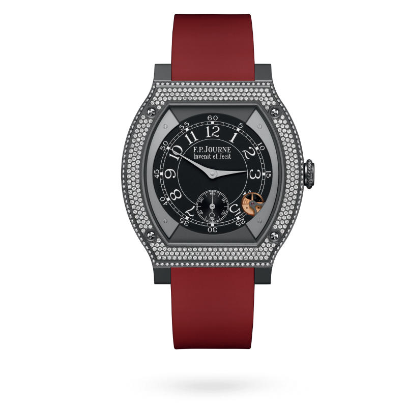 F.P. Journe ÉléganteTitalyt® set with diamonds 48 x 40 MM - Red Rubber Strap - Diamond Bezel - Black Dial - ÉléganteTitalyt® set with diamonds nyc watcher nyc watches