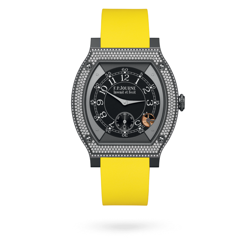 F.P. Journe ÉléganteTitalyt® set with diamonds 48 x 40 MM - Yellow Rubber Strap - Diamond Bezel - Black Dial - ÉléganteTitalyt® set with diamonds nyc watcher nyc watches