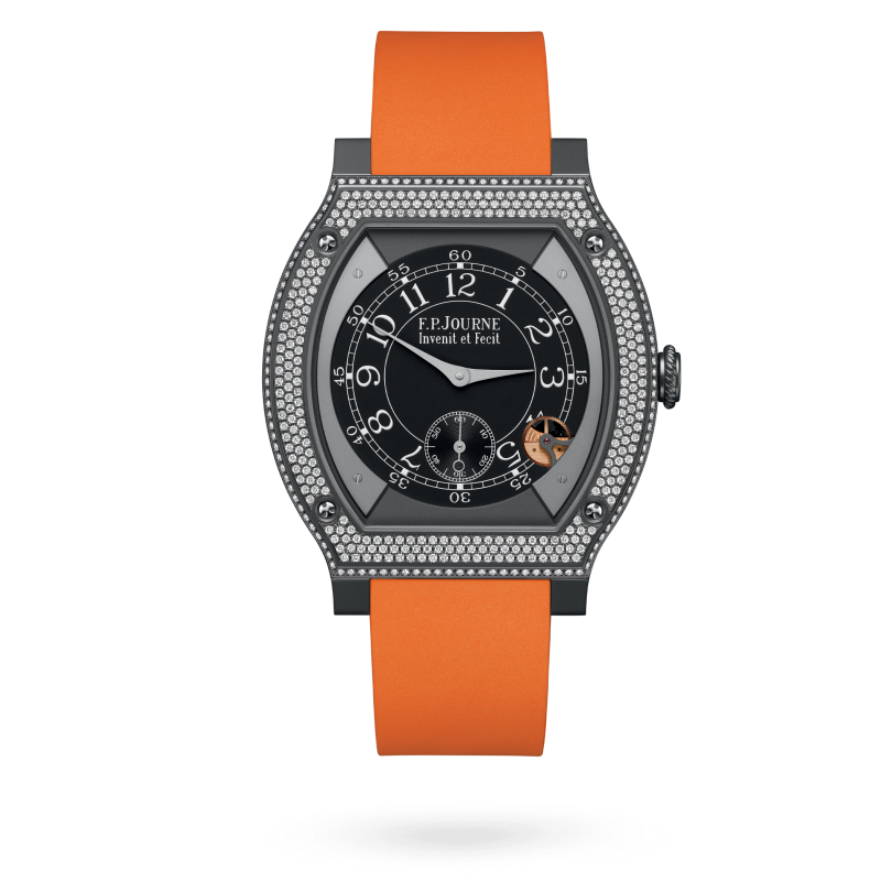 F.P. Journe ÉléganteTitalyt® set with diamonds 48 x 40 MM - Orange Rubber Strap - Diamond Bezel - Black Dial - ÉléganteTitalyt® set with diamonds nyc watcher nyc watches