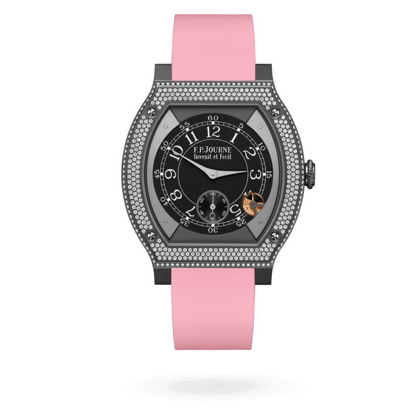 F.P. Journe ÉléganteTitalyt® set with diamonds 48 x 40 MM - Pink Rubber Strap - Diamond Bezel - Black Dial - ÉléganteTitalyt® set with diamonds nyc watcher nyc watches