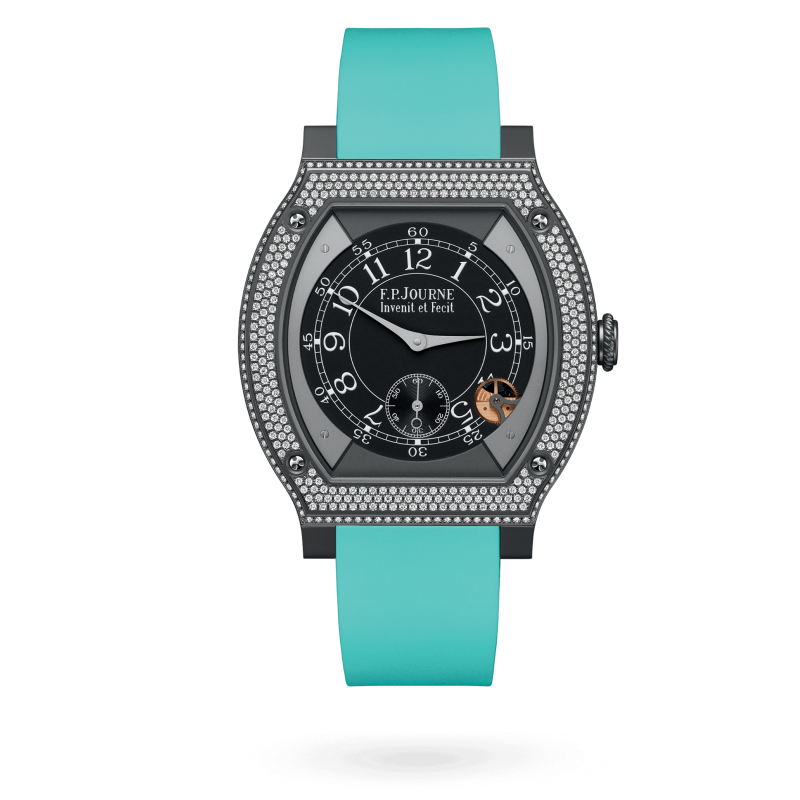 F.P. Journe ÉléganteTitalyt® set with diamonds 48 x 40 MM - Turquoise Rubber Strap - Diamond Bezel - Black Dial - ÉléganteTitalyt® set with diamonds nyc watcher nyc watches