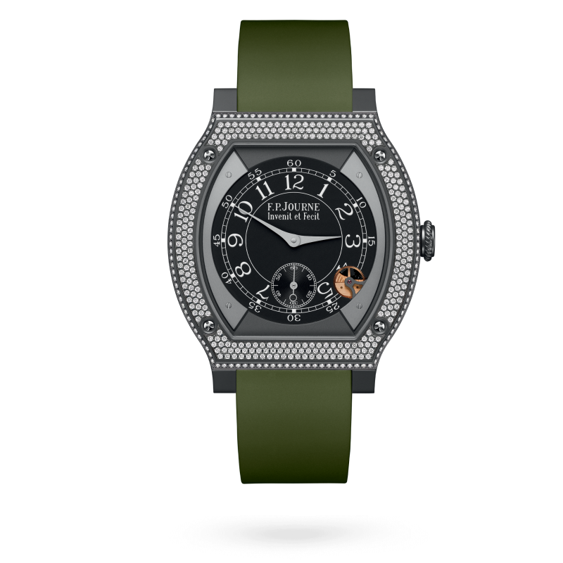 F.P. Journe ÉléganteTitalyt® set with diamonds 48 x 40 MM - Green Rubber Strap - Diamond Bezel - Black Dial - ÉléganteTitalyt® set with diamonds nyc watcher nyc watches