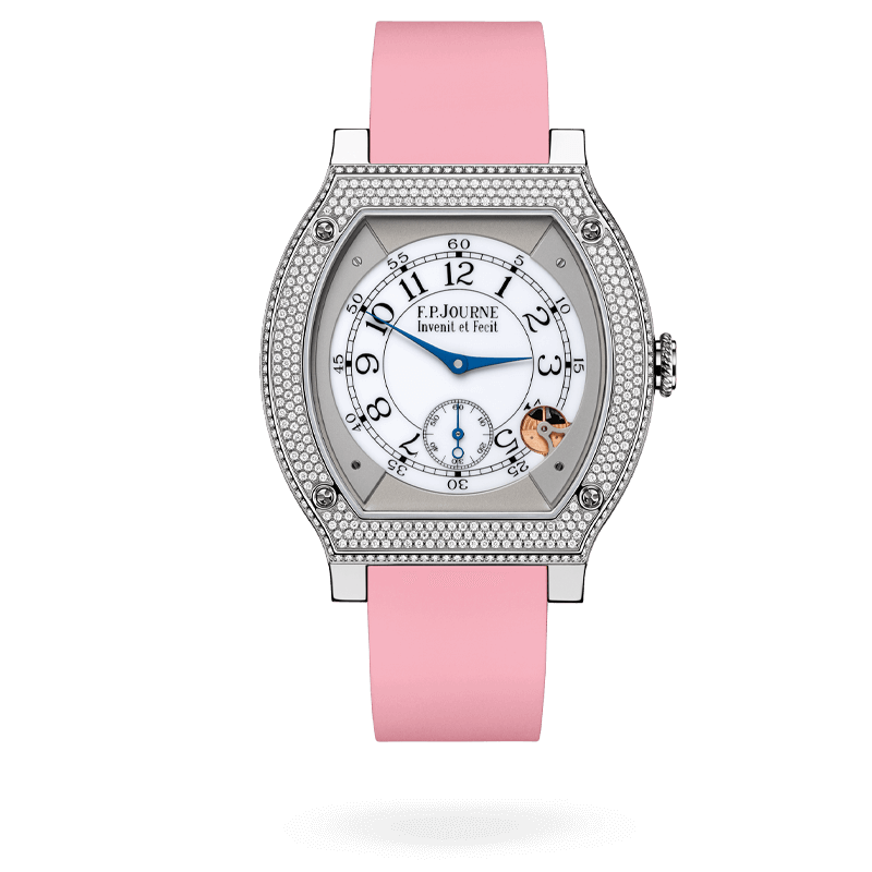 F.P. Journe Élégante Titanium Set With Diamonds 48 x 40 MM - Pink Rubber Strap - Diamond Bezel - White Dial - Élégante Titanium Set With Diamonds nyc watcher nyc watches