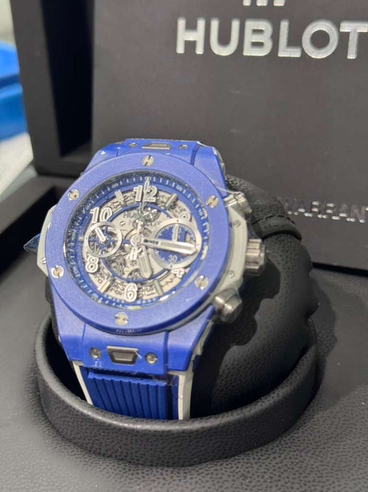 Hublot - Big Bang Cannes & St. Tropez - 45 MM - Blue Ceramic - Skeleton Blue Dial - White and Blue Rubber Strap - Limited Edition - 411.EX.5129.RX