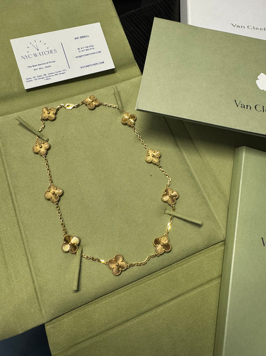 Van Cleef & Arpels Vintage Alhambra Necklace - 18k Yellow Gold - Guilloche - 10 Motifs - VCARP3JJ00