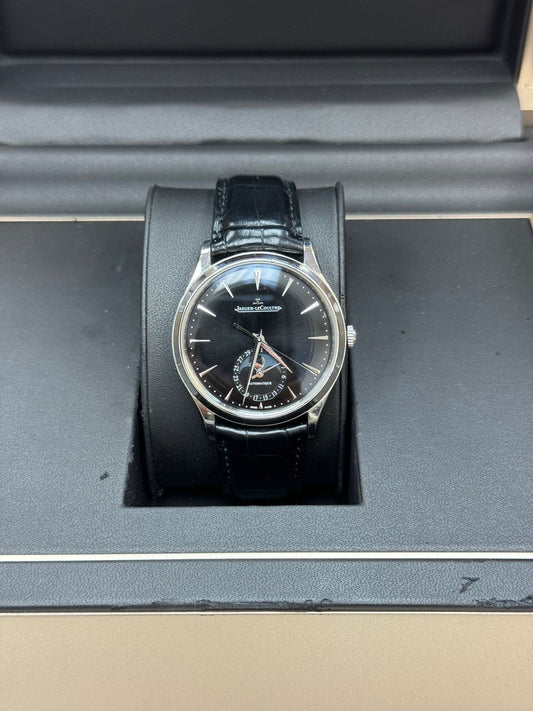 JLC - Master Ultra Thin Moon - 39 MM - Stainless Steel - Black Dial - Black Alligator Leather Strap - JLC Q1368471