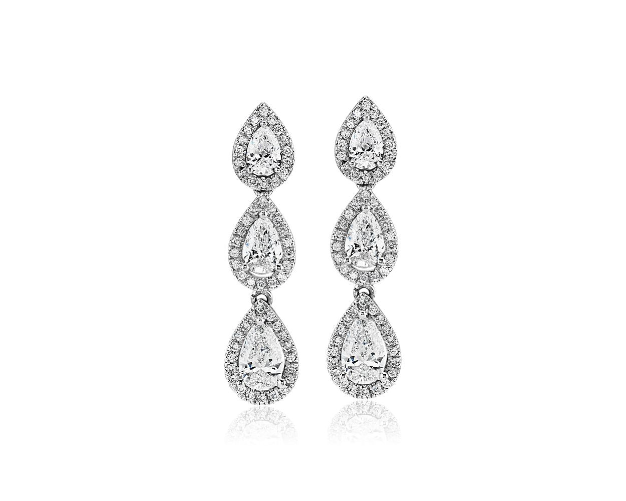 Pear Shape Diamond Halo Drop Earrings - 14k White Gold - 1 5/8 Ct. Tw. - E-0028WG14PSDH
