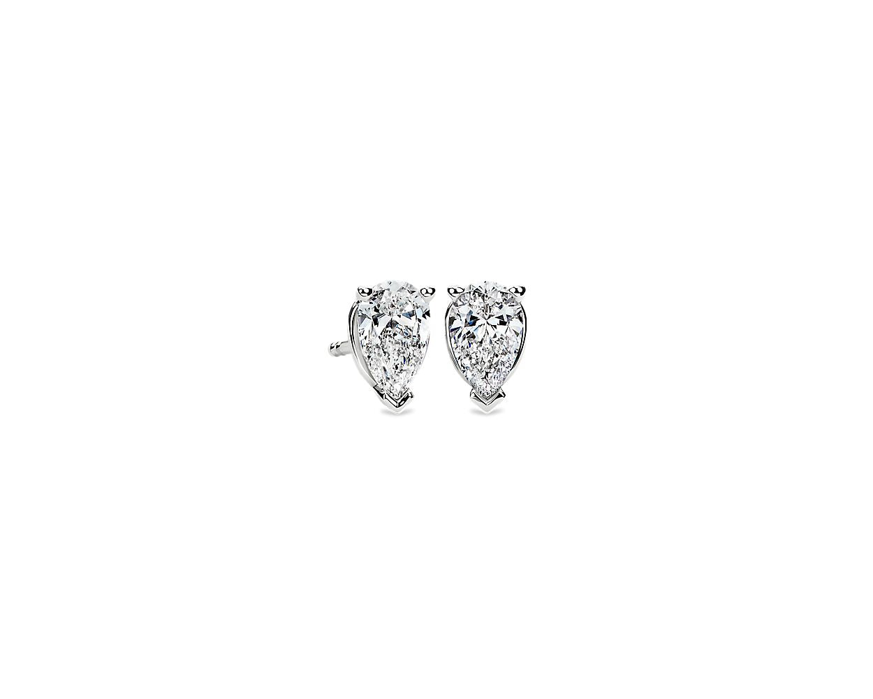 Natural Diamond Pear Cut Stud Earrings - 14k White Gold - 1 Ct. Tw. - E-0032-2WG14DPCS