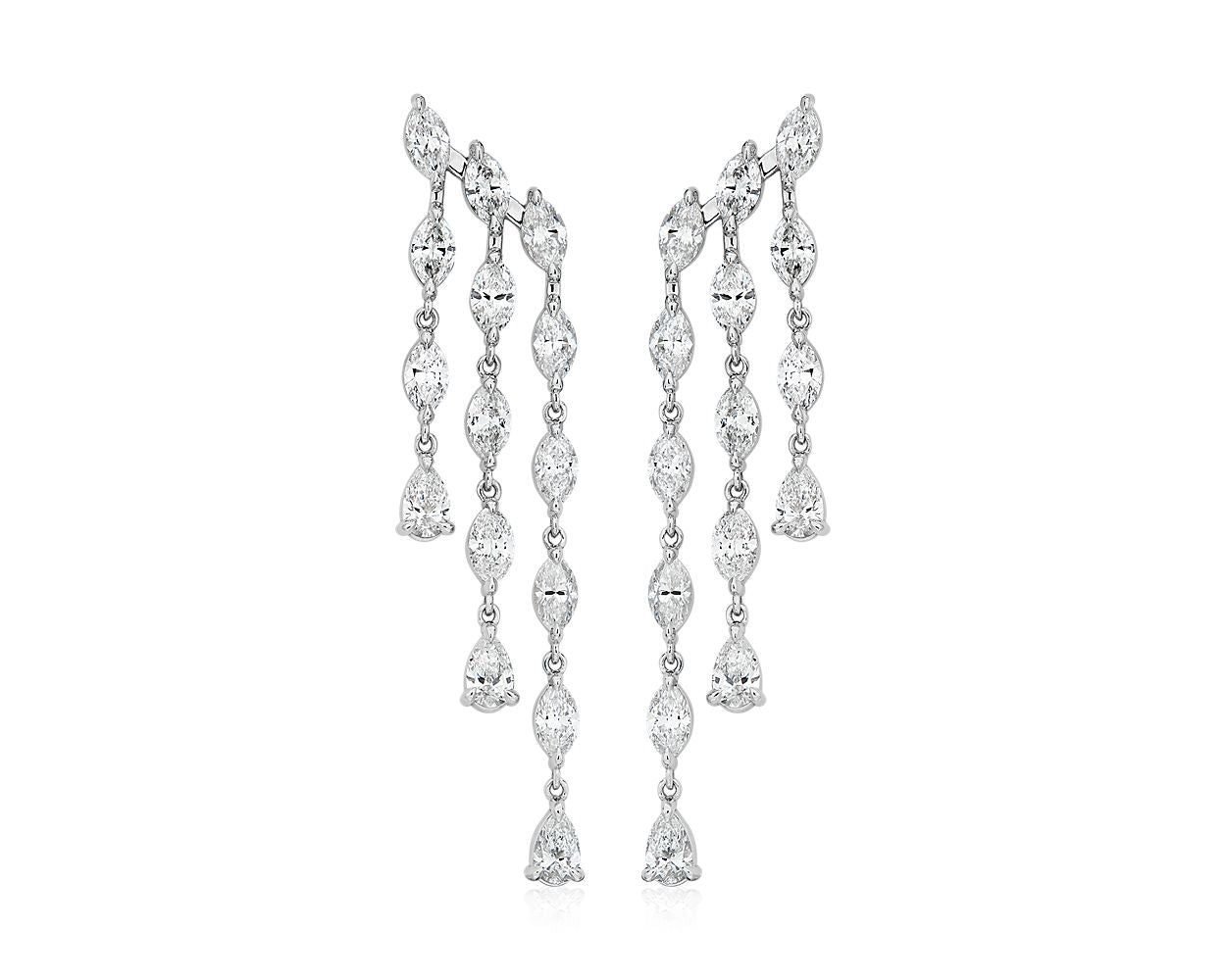 Diamond Trio Drop Earrings - 18k White Gold - 4 Ct. Tw. - E-0029WG18DTD